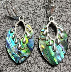 Elegant Silvertone and Abalone Shell Earrings
